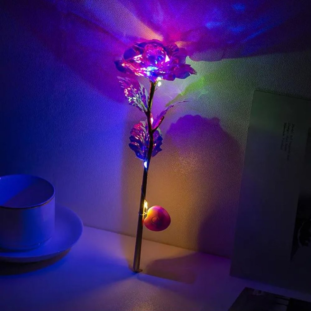 Galaxy Rose Rainbow Flower with LED Light 24k Gold Foil Rose